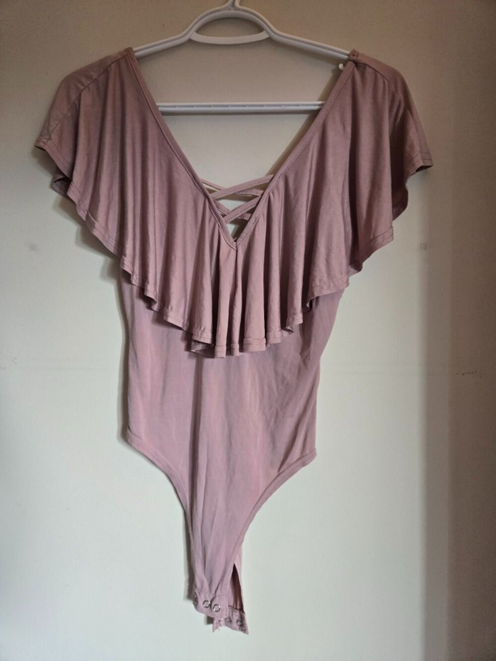 Soft Rose Pink Ballet-Style Draped Bodysuit - S/M
